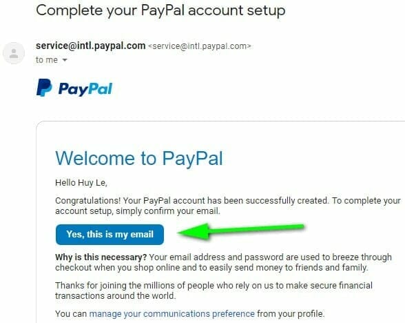 Xác nhận Email đăng ký paypal